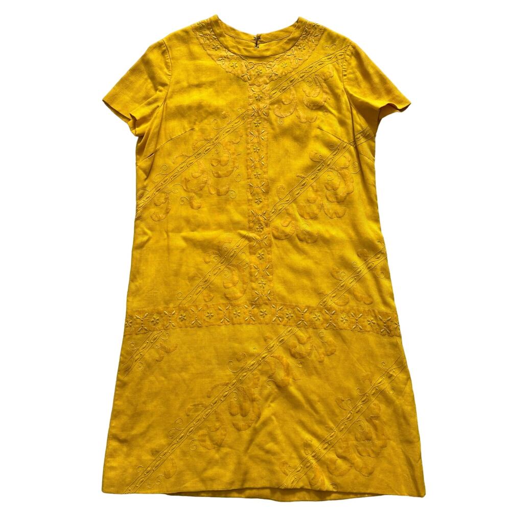 Embroidered Lined Sheath Yellow Dress